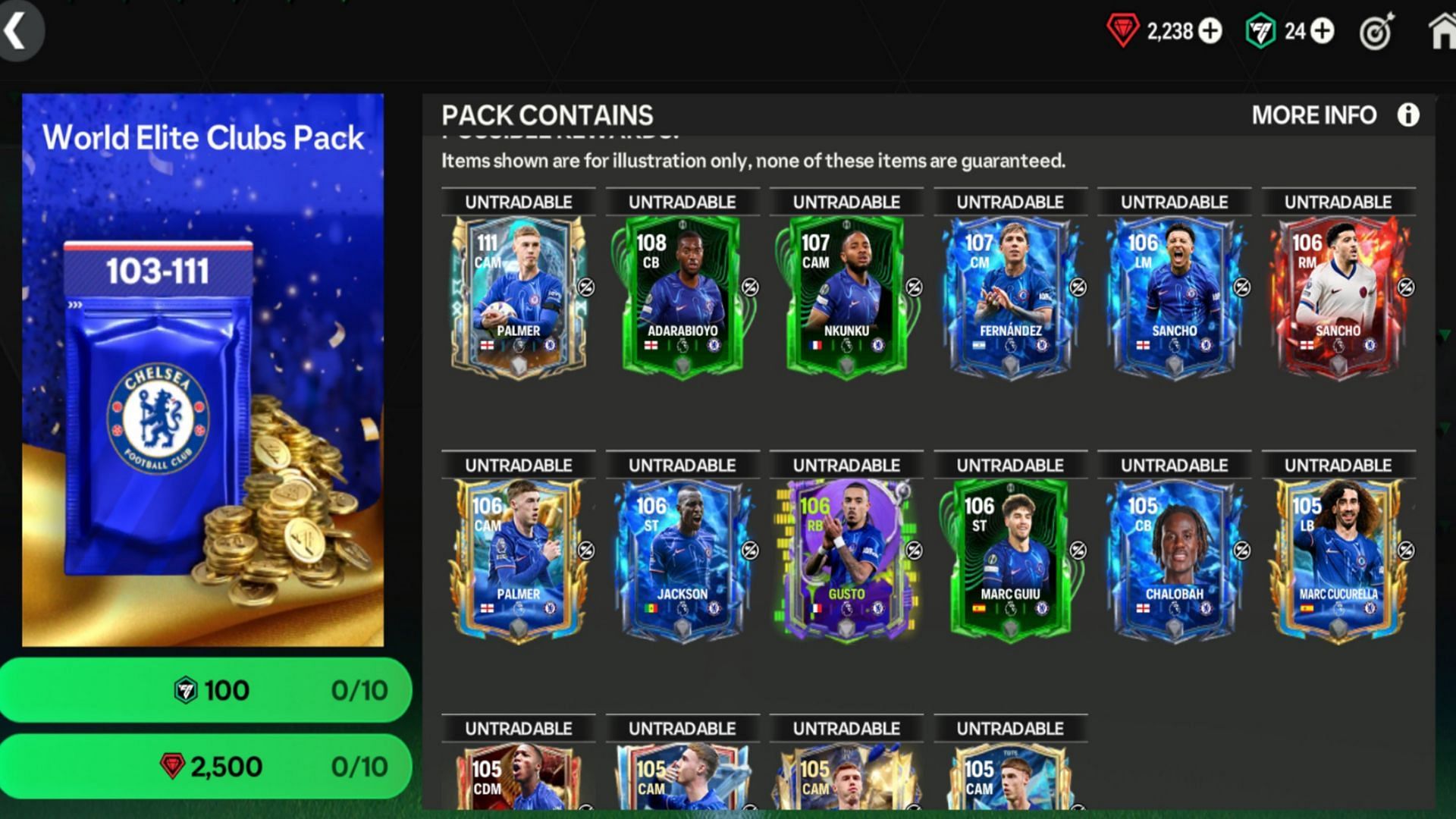 Snippet showing the best players in the Club World Cup Champion Pack in EA FC Mobile (Image via EA Sports)